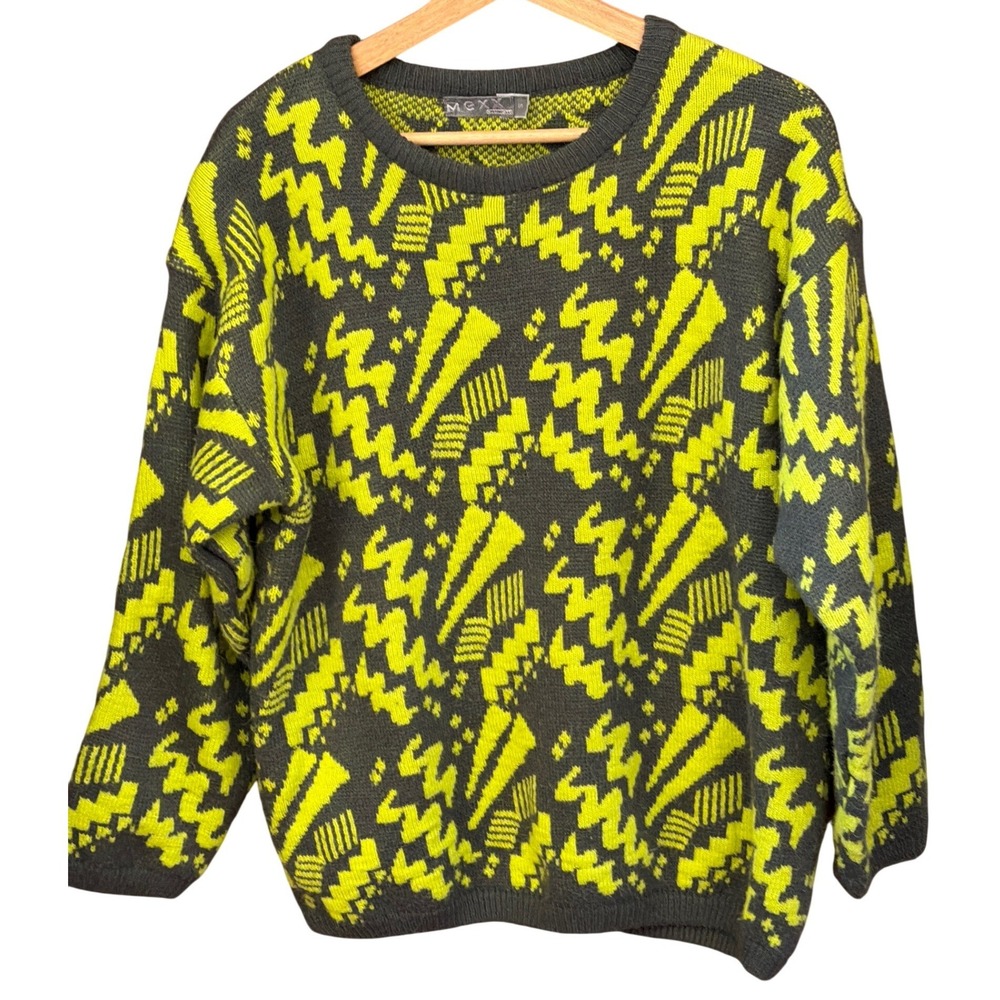 Vintage 80's Mexx Sweater Neon Geometric Retro Aesthetic Funky Knitwear